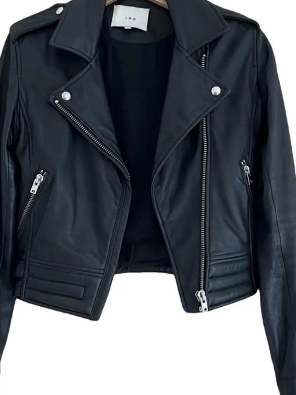 IRO Black Leather Asymmetrical Moto Jacket